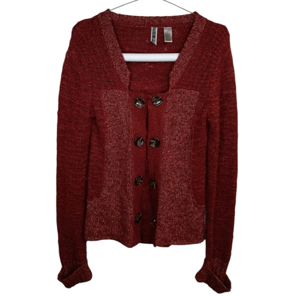 BKE Burgundy Sweater Chunky Buttons Size Small - Picture 2 of 6